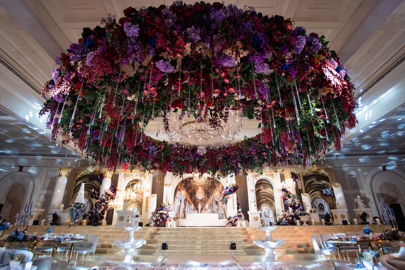 flower arrangement attached to the ceiling